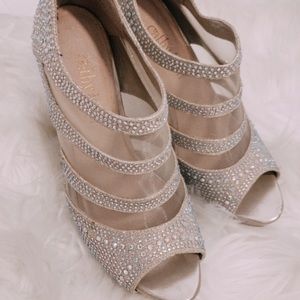 champagne jeweled heels